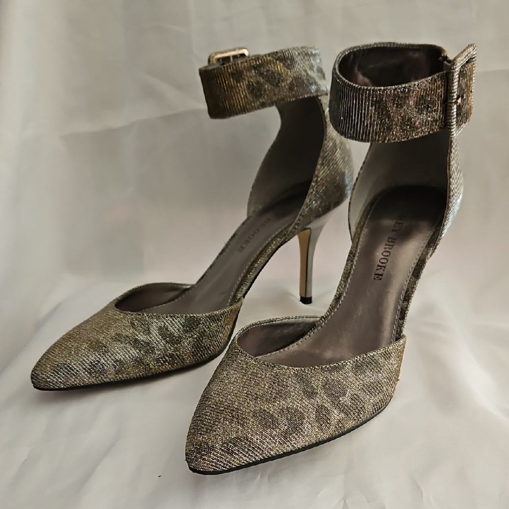 Audrey Brooke Gold Ankle Strap Heels
